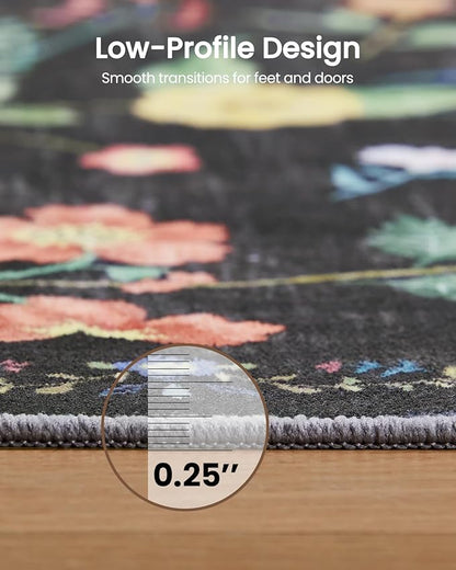 Amada 8x10 Area Rugs, Non-Slip & Low-Profile Large Area Rug with Reinforced Edge Binding, Washable Soft Boho Floral Rugs for Living Room, Bedroom, Dining Room