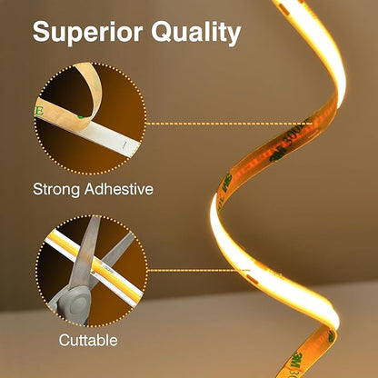 COB LED Strip Lights Warm White,24V Dimmable led Light Strip KIT with Remote and app Control,3000K 25FT/7.5m 8mm Wide Ra>90 Cuttable Flexible Strip Lights for Bedroom,Wardrobe,Cabinet
