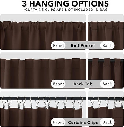 Deconovo Blackout Curtains, Thermal Insulated, W52 x L84 2 Panels, Back Tab, Machine Washable, Room-Darkening Drapes for Bedroom/Living Room Chocolate