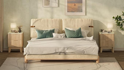 Fluted Nightstand Set of 2,Modern End Table with Faux Marble Top,2 Storage Drawers Side Table,Bedside Table for Bedroom, Living Room,Curved Profile Design Furnitue,Natural Oak