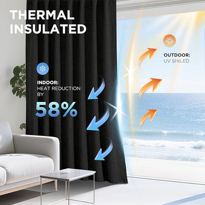 Joydeco Linen Blackout Curtains for Bedroom - 100% Light Blocking 1 Panels, Black Drapes 70" W x 90" L, Thermal Insulated Room Darkening Curtains for Living Room, Rod Pocket & Back Tabs