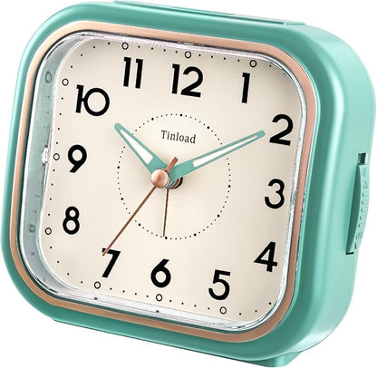 4.5" Vintage Retro Analog Alarm Clock, Super Silent Non Ticking Clock with Manual Light, Snooze, Battery Operated, Simply Design, for Living Room, Bedroom, Bedside, Desk(Green)