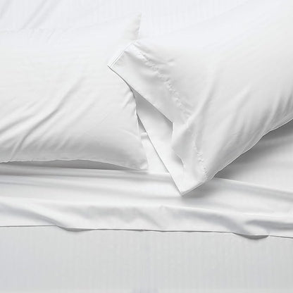 Amazon Basics Soft, Comfortable Queen Size Bed Sheets, Deluxe Microfiber, 4-Piece, Bright White Striped