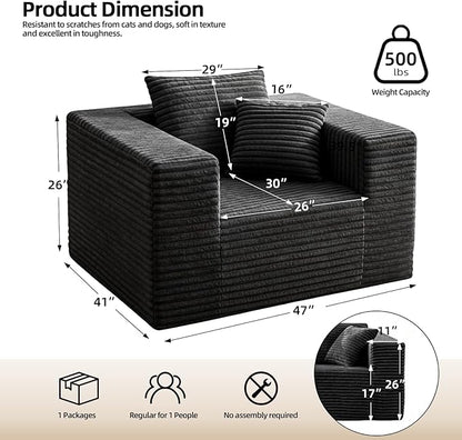Single Cloud Sofa, Giant Bean Bag Chair with High Backrest & Wider Armrest, Foam Boneless Couch for Oversized Spaces, Comfy Furry Sofas with Pillows for Living Room, Bedroom, Apartment, Dorm, Office
