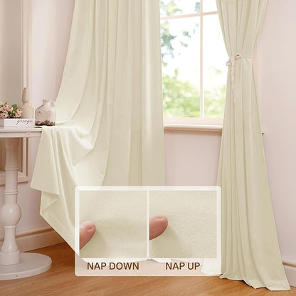 StangH Ivory White Curtains 102 inches Long for Living Room, Luxury Velvet Light Dimming Door Covering Privacy Window Drapes for Bedroom, W52 x L102, 2 Panels