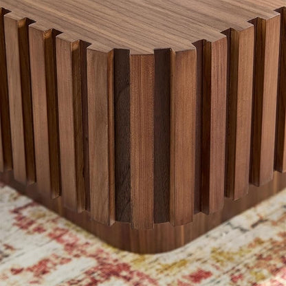 LKTART Square Coffee Table for Living Room, Accent Fluted Coffee Table with Storage, Modern Solid Wood Veneered Large Center Tea Table for Small Space Apartment (31.5''D×14''H-Walnut)