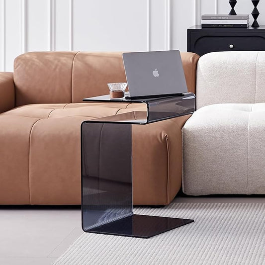 Glass Nightstand,Side Table,S-Shaped End Table for Living Room,Bedside Table for Bedroom (Grey)
