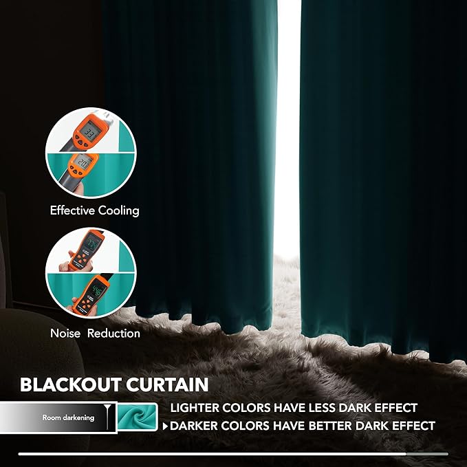 Deconovo Blackout Curtains, Thermal Insulated, W52 x L54 2 Panels, Back Tab, Machine Washable, Room-Darkening Drapes for Bedroom/Living Room Turquoise