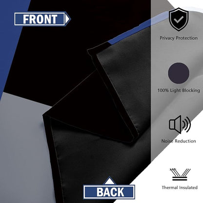 Navy Blue Grey 100% Blackout Curtains for Bedroom 84 inch Long 2 Panels Set Gray Modern Abstract Geometric Black Out Curtains Insulated Room Darkening Window Drapes for Living Room, 52Wx84L