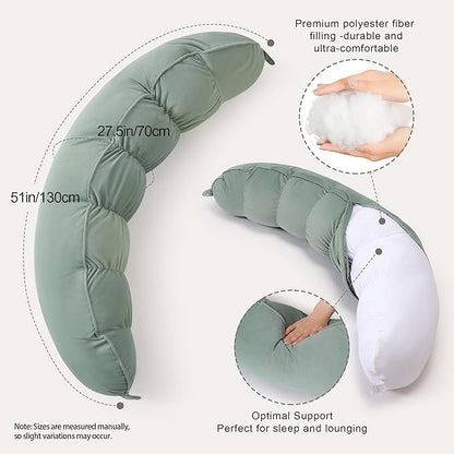 Peallow(Pat. Pend) – Long Round Body Pillow for Adults, Bolster Pillow for Sleeping, Soft and Supportive Pillow for Sleeping & Lumbar Support(Willow Green,39")