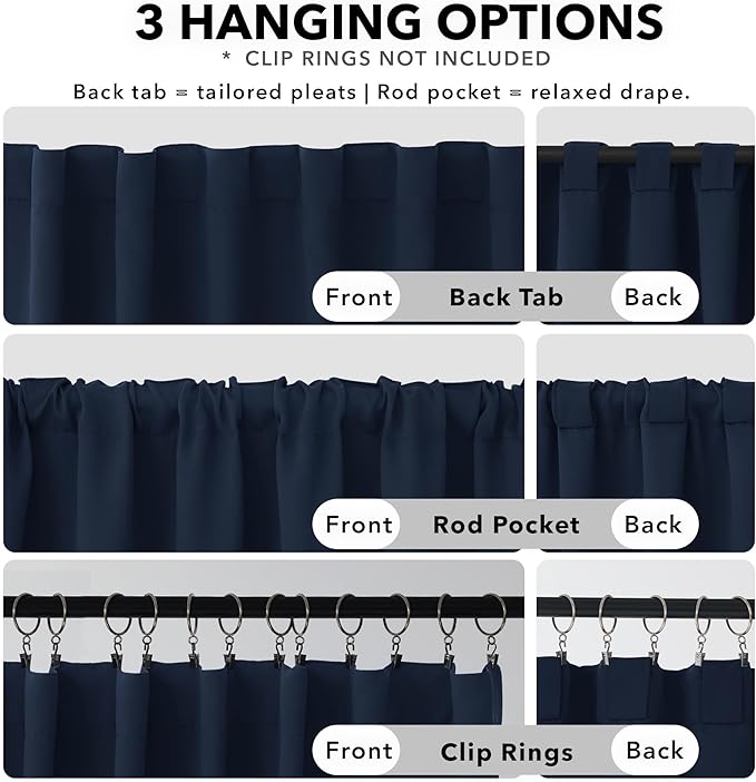 Deconovo Blackout Curtains, Thermal Insulated, W38 x L45 2 Panels, Back Tab, Machine Washable, Room-Darkening Drapes for Bedroom/Living Room Navy Blue
