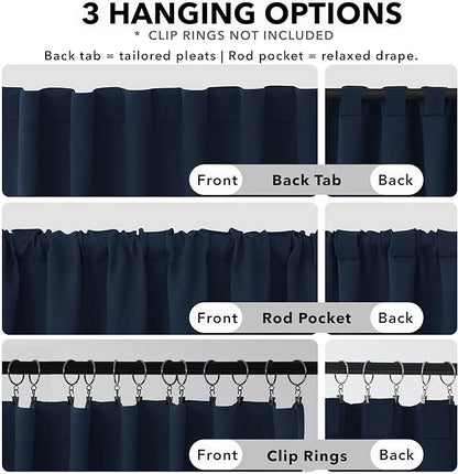 Deconovo Blackout Curtains, Thermal Insulated, W42 x L95 2 Panels, Back Tab, Machine Washable, Room-Darkening Drapes for Bedroom/Living Room Navy Blue