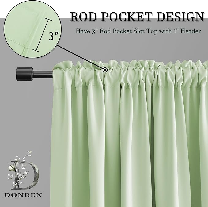 Light Lime Green Pretty Window Treatment Curtain Panels - 63 Inches Long Thermal Insulated Room Darkening Rod Pocket Drapes for Dining Room (2 Panels,52 x 63 Inch Length)