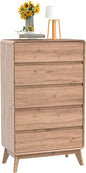50" Tall Dresser for Bedroom, Vertical Dressers with 5 Drawers and Curved Profile Handleless Design, Chest of Drawers with Natural Texture for Living Room, Hallway and Entryway,Walnut