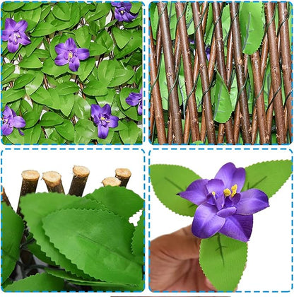 Sumery Expandable Fence Privacy Screen for Balcony Patio Outdoor,Decorative Faux Ivy Fencing Panel,Artificial Hedges (Single Sided Leaves) (2, Green Flowers)