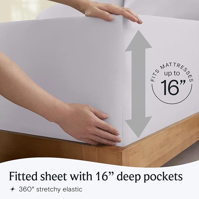 LuxClub 5 PC Sheet Set Bed Sheets Deep Pockets 16" Eco Friendly Wrinkle Free Cooling Machine Washable Hotel Bedding Silky Soft - Dove Gray Split King
