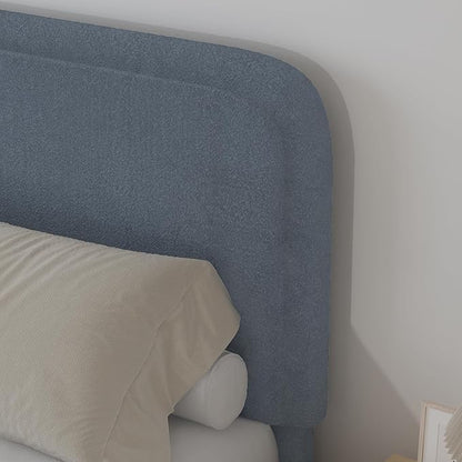 BarnFurin Queen Bed Frame with Headboard, Boucle Upholstered Platform Bed Frame, Luxurious Soft Rounded Corners, No Box Spring Required, Easy Assembly, Blue