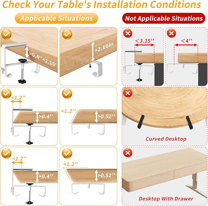 No Drill Under Desk Cable Management Tray, 36" Cord Organizer with Clamp, Fabric Cable Management for Standing Desks, Ideal for Home & Office - White