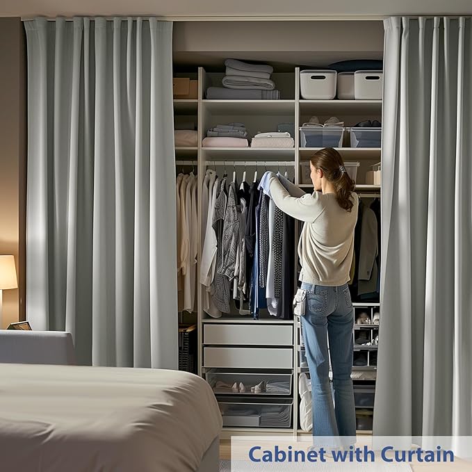 Room Divider Ceiling Mounted Curtains Track Sets Extra Wide Blackout Curtain Flexible Tracks for Bedroom Privacy Partition Separator, 1 Panel Light Grey Drape and White Rail, W8.3 x H8ft