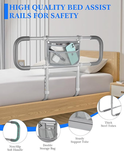 Bed Rails for Elderly Adults Safety, Extended Bed Assist Rail for Seniors with Motion Sensor Light - Adjustable Side Bed Guard Rails Handle Support Bar with Storage Bag, Fit King Queen Full Twin Beds