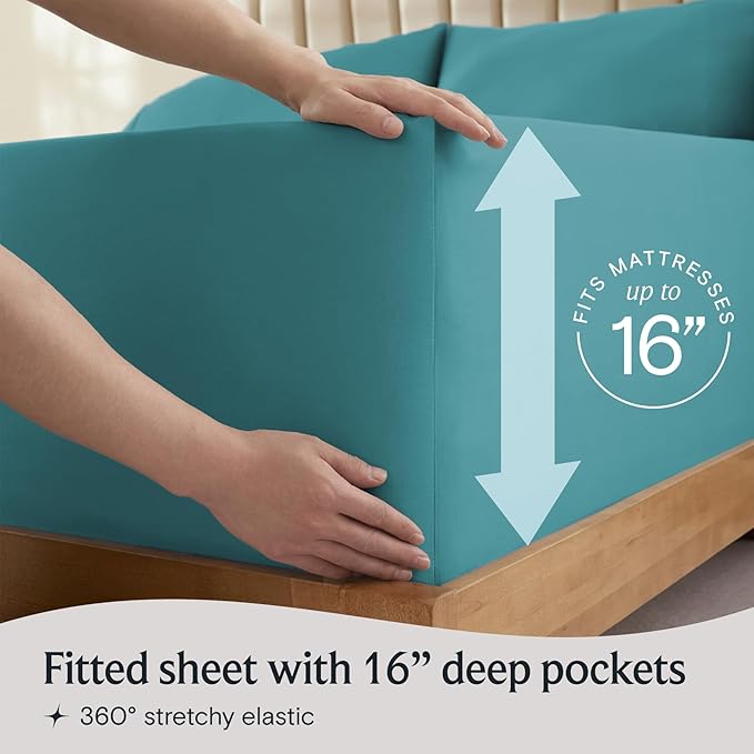 LuxClub 3 PC Twin XL Sheet Set, Deep Pockets Wrinkle Free Cooling Bed Sheets Hotel Bedding for Women, Men, Kids & Teens, Includes 1 Fitted Sheet, 1 Flat Sheet and 1 Pillowcase-Silky Soft Teal