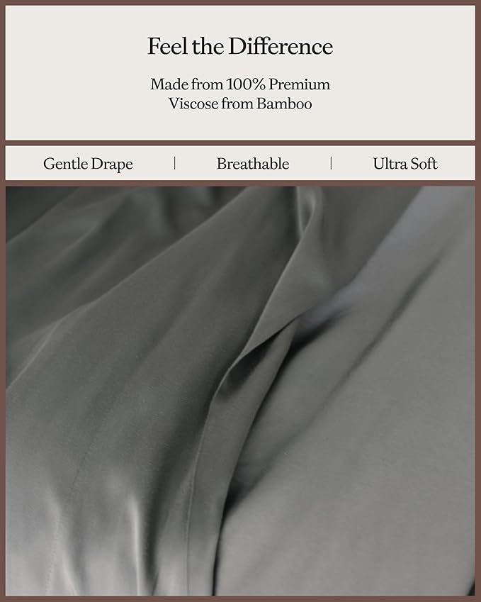 Cozy Earth Luxury Bed Sheet Set - 100% Viscose from Bamboo Fabric, Ultra-Soft & Breathable, Fits Regular & Deep Pocket Mattresses up to 20" - 4 Pieces Twin Sheet Set Dove Grey