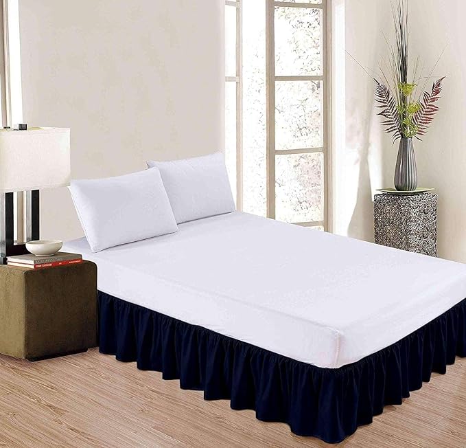 Navy Blue Solid Ruffled Bed Skirt Twin-XL-12 Inch Drop Split Corner, Microfiber Bedskirt with Platform Three Sided Coverage