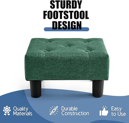 BRIAN & DANY Small Foot Stool, Linen Foot Stools with Legs, Stable Small Footstool for Living Room, Green