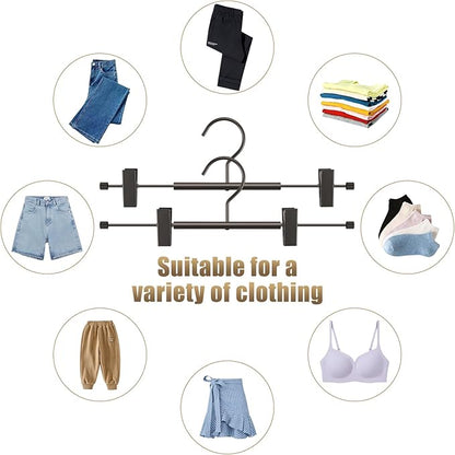 VWV 10-Pack Adjustable Women's Skirt and Pants Hangers, Durable, Space-Saving, Suitable for Jeans, Shorts, Underwear, Sports Bras (Matte Gunmetal)