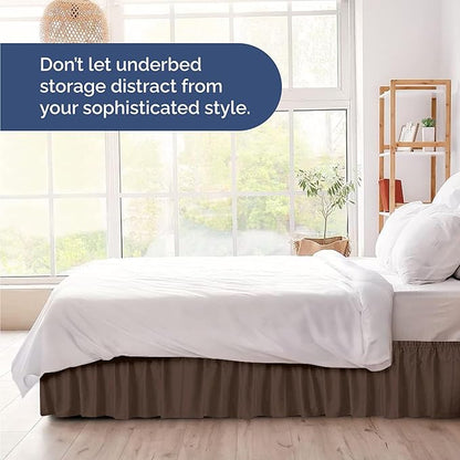 Wrap Around Dust Ruffle Bed Skirt - Brown - for Full Size Beds with 21 Inch Drop - Easy Fit Elastic Strap - Adjustable Pleated Bedskirt w/Brushed Fabric - Wrinkle Free - for Women, Men, Kids & Teens