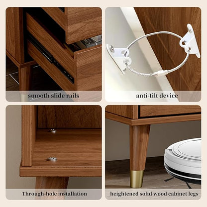 6 Drawer Dresser,47" Wide Mid Century Chest of Drawers,Wooden Bedroom Drawer Dresser with 6 Storage Drawers for Bedroom,Living Room,with Anti-Tipping Device,Walnut.HT