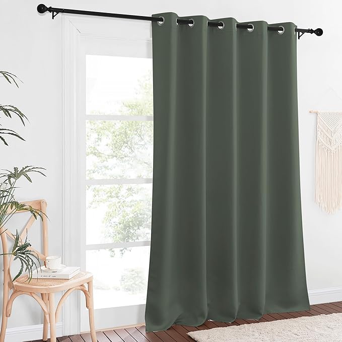 NICETOWN Sliding Door Window Treatment Blackout Patio Door Curtain Panels, Privacy Thermal Drapes for Bedroom Living Room Department with Grommet Top (Dark Mallard, W66 x L110)