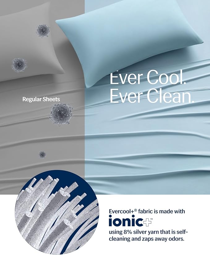 REST® Evercool®+ Top Sheet, Cali King/King Size, Light Blue, 104"X108" (1 Flat Sheet only)