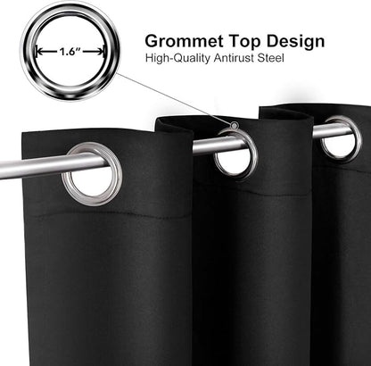 ChrisDowa Small Window Curtains for Kitchen and Bedroom - Grommet Short Thermal Insulated Room Darkening Curtains (2 Panels, Black, 52 x 36 Inch)