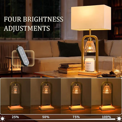 PoKat Gold Table Lamps with Candle Warmer & Timer for Bedroom, Mid Century Modern Modern Bedside Lamps Set of 2 for Night Stands, 21.5'' Bedroom Lamps Decor for Living Room Hallway, Bulbs Included
