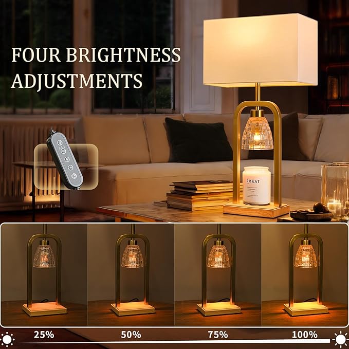 PoKat Gold Table Lamps for Bedroom with Candle Warmer & Timer, Mid Century Modern Bedroom Lamps for Living Room Night Stands, Bedside Lamps for End Table, Dinning, Bathroom, Bulbs Included