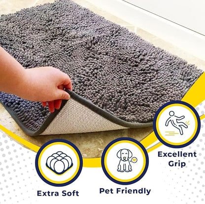 Muddy Mat® | Super Absorbent Door Mat Indoor, Microfiber Quick Dry Chenille Entryway Rug, Non-Slip Front Door Mat, Indoor Mats for Entryway, Machine Washable Pet Rug, Grey XXL 60"X48"