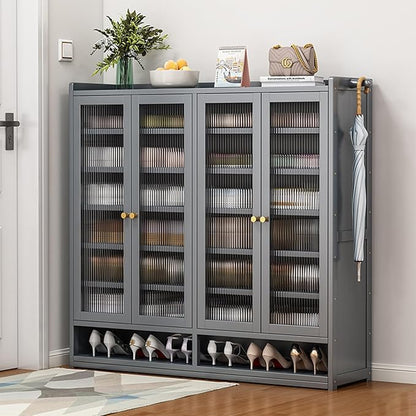 Bamboo Shoe Cabinet, 36-40 Pairs 8 Tier Shoe Rack with Doors, Freestangding Shoe Cabinet Organizer with Shelves, 43" Tall Shoe Rack Organizer for Entryway, Closet, Hallway