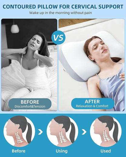 Sleep Pillow Ergonomic Contour Design Cooling Memory Foam Pillows for Neck Support, Side & Back Sleepers Gray