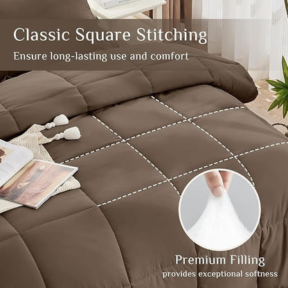 JOLLYVOGUE Queen Comforter Set, Ultra-Soft Bed in a Bag Queen Size 7 Pieces, Oeko-TEX Certified Bedding Set with Down Alternative Comforter, Sheets, Pillowcases & Shams, Brown
