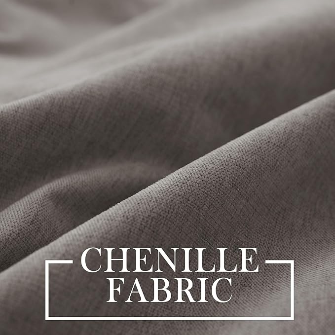 Macochico 100% Blackout Chenille Curtains Thermal Insulated Noise Reducing Velvet Draperies for Living Room Bedroom Hotel Stone Grey Blackout Curtains Grommet Top with Tieback 84" Wx84 L 1 Panel