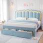Velvet Upholstered King LED Bed Frame with 2 Storage Drawers and Adjustable Chic Double Wavy Headboard, Princess Platform Bed with Charing Station, Solid Wood Slats Support,No Box Spring Needed,Blue