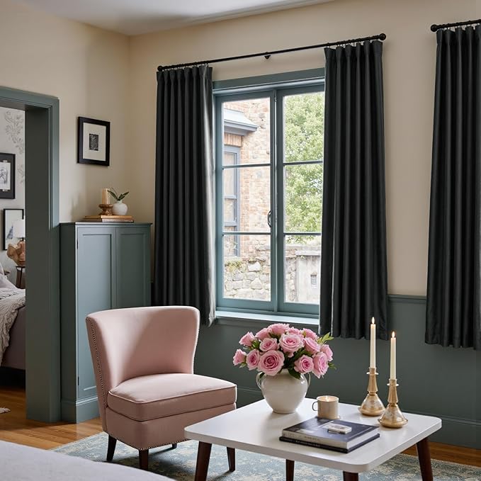 Lazzzy Velvet Blackout Curtains Thermal Insulated Room Window Drapes Super Soft Luxury Curtains for Living Room Bedroom Rod Pocket 2 Panels, Black, 42" W x 72" L