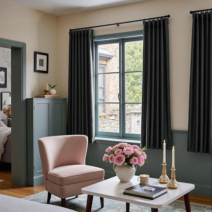 Lazzzy Velvet Blackout Curtains Thermal Insulated Room Window Drapes Super Soft Luxury Curtains for Living Room Bedroom Rod Pocket 2 Panels, Black, 42" W x 72" L