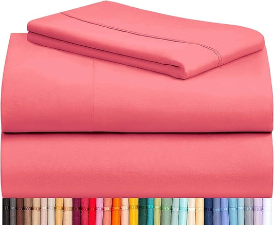 LuxClub 3 PC Twin Sheet Set, Deep Pockets Wrinkle Free Cooling Bed Sheets Hotel Bedding for Women, Men, Kids & Teens, Includes 1 Fitted Sheet, 1 Flat Sheet and 1 Pillowcase-Silky Soft Vermilion