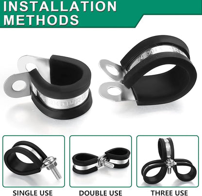 10pcs 2 Inch Stainless Steel Cable Clamps,Rubber Coated Cushioned Insulated Cable Clamp,Automotive Cable Wire Clamps,Pipe Clamps,Metal Clamp for Tube,Lines,Wire Cord Installation(Black,51mm)