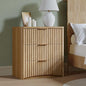 Evermagin Fluted Nightstand, Natural Oak Bedside Table with 3 Drawers, Wood End Table with Storage Mid Century Modern, Large Night Stand for Bedroom