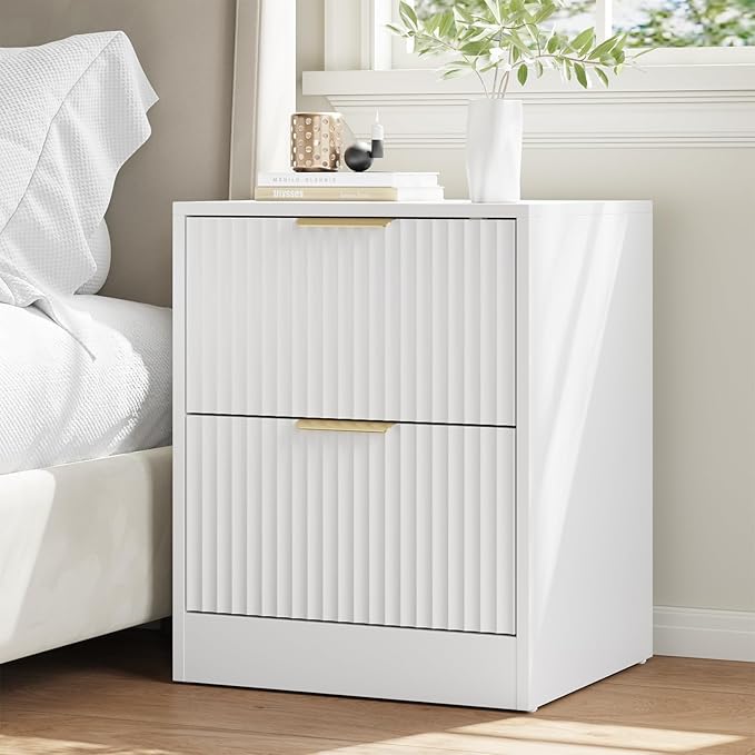 9 Drawer Dresser & Nightstand Set 3-Piece, 63” Wide White Fluted Dresser and Night Stand Set of 2, Fluted Modern Wood Chest of Drawers Storage Dressers Set for Bedroom, White
