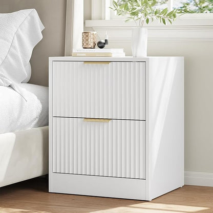 6 Drawer Dresser and Nightstand Set 3-Piece, 55” Wide Bedroom Dressers & Night Stand Set of 2 with Metal Handle, Fluted Modern Wood Chest of Drawers Storage Dressers Set for Bedroom, White