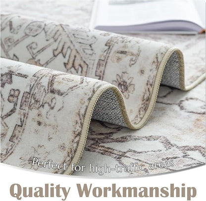 jinchan Lima Runner Rug 2x5 Washable Hallway Runner - Vintage Floral Non Slip Low-Pile Soft Ultra-Thin Kitchen Rug Distressed Carpet for Farmhouse Bedroom Entryway Laundry Room (2x5ft, Taupe)